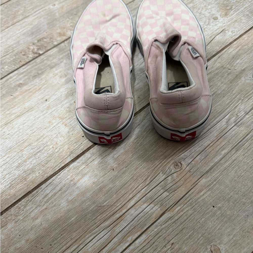 Women’s Vans Pink and Cream Checkerboard Slip-On Sneakers - Picture 2 of 6